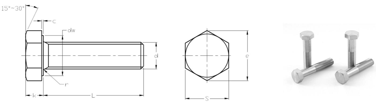Болты с шестигранной головкой ISO8676 с мелким шагом, полная резьба